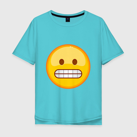 Мужская футболка хлопок Oversize с принтом Эмодзи Гримаса в Петрозаводске, 100% хлопок | свободный крой, круглый ворот, “спинка” длиннее передней части | emoji | smile | гримаса | смайл | смайлик | эмоджи | эмодзи