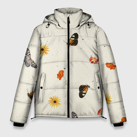 Мужская зимняя куртка 3D с принтом Оранжевые Цветы и Бабочки в Санкт-Петербурге, верх — 100% полиэстер; подкладка — 100% полиэстер; утеплитель — 100% полиэстер | длина ниже бедра, свободный силуэт Оверсайз. Есть воротник-стойка, отстегивающийся капюшон и ветрозащитная планка. 

Боковые карманы с листочкой на кнопках и внутренний карман на молнии. | butt | butterflie | fruits | summer | бабочка | бабочки | букет | лето | сад | садоводство | флора | фрукты | цветы