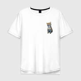 Мужская футболка хлопок Oversize с принтом Котенок бенгал в Петрозаводске, 100% хлопок | свободный крой, круглый ворот, “спинка” длиннее передней части | bengal cat | бенгал | бенгальская кошка | бенгальский кот | бенгальский котенок | порода бенгал | снежный бенгал