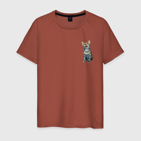 Мужская футболка хлопок с принтом Котенок бенгал в Тюмени, 100% хлопок | прямой крой, круглый вырез горловины, длина до линии бедер, слегка спущенное плечо. | bengal cat | бенгал | бенгальская кошка | бенгальский кот | бенгальский котенок | порода бенгал | снежный бенгал