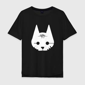 Мужская футболка хлопок Oversize с принтом Стрэй лого в Новосибирске, 100% хлопок | свободный крой, круглый ворот, “спинка” длиннее передней части | cat | game | games | бездомный | бродяга | игра | игры | кот | котёнок | стрей | стрэй