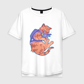 Мужская футболка хлопок Oversize с принтом Бродяга и B 12 в Новосибирске, 100% хлопок | свободный крой, круглый ворот, “спинка” длиннее передней части | b 12 | cat | game | games | б 12 | бездомный | бродяга | игра | игры | кот | котёнок | стрей | стрэй