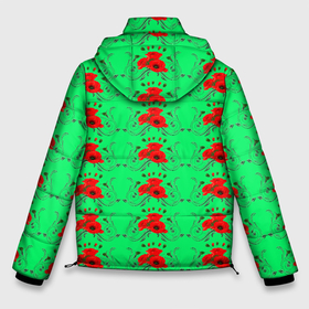 Мужская зимняя куртка 3D с принтом Blooming red poppies в Екатеринбурге, верх — 100% полиэстер; подкладка — 100% полиэстер; утеплитель — 100% полиэстер | длина ниже бедра, свободный силуэт Оверсайз. Есть воротник-стойка, отстегивающийся капюшон и ветрозащитная планка. 

Боковые карманы с листочкой на кнопках и внутренний карман на молнии. | background | beauty | color | colorful | floral | green | natural | petals | plant | wild | дикий | естественный | зеленый | красные | красота | красочные | лепестки | маки | растение | фон | цвет | цветочный