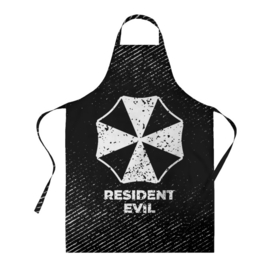 Фартук 3D с принтом Resident Evil с потертостями на темном фоне , 100% полиэстер | общий размер — 65 х 85 см, ширина нагрудника — 26 см, горловина — 53 см, длина завязок — 54 см, общий обхват в поясе — 173 см. Принт на завязках и на горловине наносится с двух сторон, на основной части фартука — только с внешней стороны | 