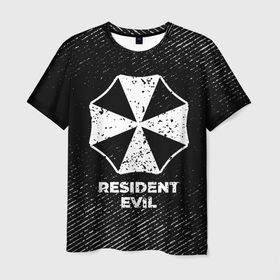 Мужская футболка 3D с принтом Resident Evil с потертостями на темном фоне , 100% полиэфир | прямой крой, круглый вырез горловины, длина до линии бедер | 