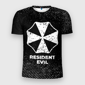 Мужская футболка 3D Slim с принтом Resident Evil с потертостями на темном фоне в Екатеринбурге, 100% полиэстер с улучшенными характеристиками | приталенный силуэт, круглая горловина, широкие плечи, сужается к линии бедра | Тематика изображения на принте: 