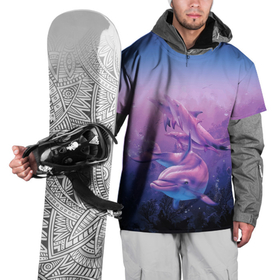 Накидка на куртку 3D с принтом Стайка дельфинов в глубине океана в Кировске, 100% полиэстер |  | depth | dolphin | ocean | pack | seaweed | водоросли | глубина | дельфин | океан | стая