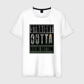 Мужская футболка хлопок с принтом Straight Outta Bikini Bottom в Санкт-Петербурге, 100% хлопок | прямой крой, круглый вырез горловины, длина до линии бедер, слегка спущенное плечо. | bikini bottom | hip hop | nwa | rap | spongebob | губка боб | мультсериал | хип хоп