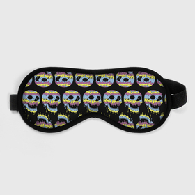 Маска для сна 3D с принтом Прикольные красочные черепа   паттерн в Петрозаводске, внешний слой — 100% полиэфир, внутренний слой — 100% хлопок, между ними — поролон |  | color | jaw | neon | pattern | skull | teeth | зубы | неон | пасть | паттерн | цвет | череп