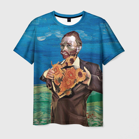 Мужская футболка 3D с принтом Ван Гог портрет с Подсолнухами в Кировске, 100% полиэфир | прямой крой, круглый вырез горловины, длина до линии бедер | винсент ван гог | мем | подсолнухи | художник | цветы