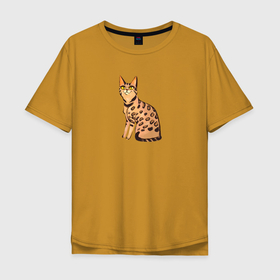 Мужская футболка хлопок Oversize с принтом Кот бенгал , 100% хлопок | свободный крой, круглый ворот, “спинка” длиннее передней части | bengal cat | бенгал | бенгальская кошка | бенгальский кот | бенгальский котенок | порода бенгал | снежный бенгал