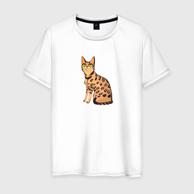Мужская футболка хлопок с принтом Кот бенгал в Тюмени, 100% хлопок | прямой крой, круглый вырез горловины, длина до линии бедер, слегка спущенное плечо. | bengal cat | бенгал | бенгальская кошка | бенгальский кот | бенгальский котенок | порода бенгал | снежный бенгал