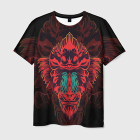 Мужская футболка 3D с принтом Красная обезьяна в Петрозаводске, 100% полиэфир | прямой крой, круглый вырез горловины, длина до линии бедер | animal | beast | brute | gorilla | monkey | pet | горила | горилла | животное | на груди | обезьяна | прикольная