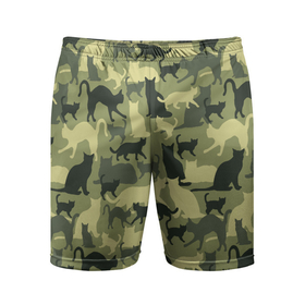 Мужские шорты спортивные с принтом Кошачий камуфляж в зеленой гамме ,  |  | camouflage | камуфляж | коты | маскировка | паттерн