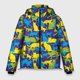 Мужская зимняя куртка 3D с принтом Синий кошачий камуфляж , верх — 100% полиэстер; подкладка — 100% полиэстер; утеплитель — 100% полиэстер | длина ниже бедра, свободный силуэт Оверсайз. Есть воротник-стойка, отстегивающийся капюшон и ветрозащитная планка. 

Боковые карманы с листочкой на кнопках и внутренний карман на молнии. | Тематика изображения на принте: животное | камуфляж | коты | кошки | паттерн