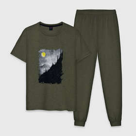Мужская пижама хлопок с принтом Мотокросс в дикой природе в Петрозаводске, 100% хлопок | брюки и футболка прямого кроя, без карманов, на брюках мягкая резинка на поясе и по низу штанин
 | 