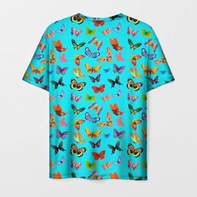 Мужская футболка 3D с принтом Colorful butterflies в Новосибирске, 100% полиэфир | прямой крой, круглый вырез горловины, длина до линии бедер | Тематика изображения на принте: beautiful | blue | butterfly | green | insect | nature | pattern | pink | purple | rainbow | summer | wings | yellow | бабочки | желтый | зеленый | красивый | красочные | крылья | летний | насекомое | природа | радуга | розовый | синий | узор
