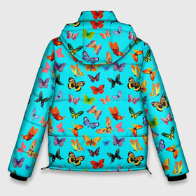Мужская зимняя куртка 3D с принтом Colorful butterflies в Белгороде, верх — 100% полиэстер; подкладка — 100% полиэстер; утеплитель — 100% полиэстер | длина ниже бедра, свободный силуэт Оверсайз. Есть воротник-стойка, отстегивающийся капюшон и ветрозащитная планка. 

Боковые карманы с листочкой на кнопках и внутренний карман на молнии. | beautiful | blue | butterfly | green | insect | nature | pattern | pink | purple | rainbow | summer | wings | yellow | бабочки | желтый | зеленый | красивый | красочные | крылья | летний | насекомое | природа | радуга | розовый | синий | узор