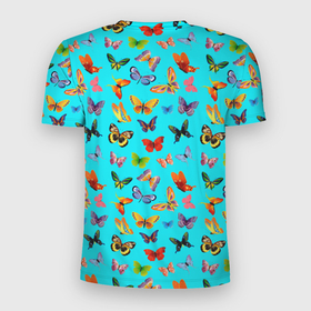 Мужская футболка 3D Slim с принтом Colorful butterflies в Кировске, 100% полиэстер с улучшенными характеристиками | приталенный силуэт, круглая горловина, широкие плечи, сужается к линии бедра | beautiful | blue | butterfly | green | insect | nature | pattern | pink | purple | rainbow | summer | wings | yellow | бабочки | желтый | зеленый | красивый | красочные | крылья | летний | насекомое | природа | радуга | розовый | синий | узор