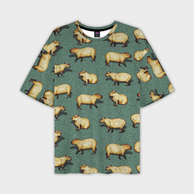 Мужская футболка oversize 3D с принтом Капибары на траве в Тюмени,  |  | capybara | водосвинка | животные | капибара