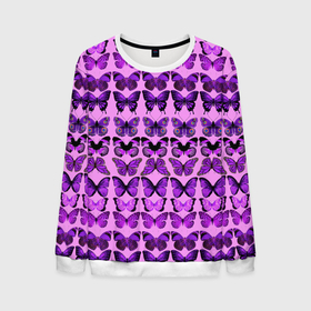 Мужской свитшот 3D с принтом Purple butterflies в Санкт-Петербурге, 100% полиэстер с мягким внутренним слоем | круглый вырез горловины, мягкая резинка на манжетах и поясе, свободная посадка по фигуре | Тематика изображения на принте: background | beautiful | colorful | insect | pattern | wings | бабочки | красивый | красочные | крылья | насекомое | узор | фиолетовый | фон