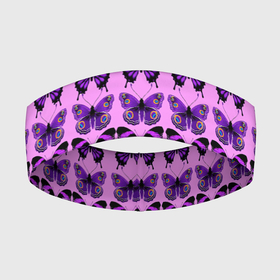 Повязка на голову 3D с принтом Purple butterflies в Кировске,  |  | background | beautiful | colorful | insect | pattern | wings | бабочки | красивый | красочные | крылья | насекомое | узор | фиолетовый | фон