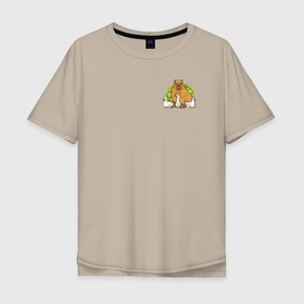Мужская футболка хлопок Oversize с принтом Капибара с утками в Тюмени, 100% хлопок | свободный крой, круглый ворот, “спинка” длиннее передней части | 
