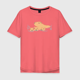 Мужская футболка хлопок Oversize с принтом Семья капибар плавает в Новосибирске, 100% хлопок | свободный крой, круглый ворот, “спинка” длиннее передней части | Тематика изображения на принте: abstraction | animal | art | artwork | capybara | meme | memes | patterns | surrealism | sweethuman | sweethumen | абстракция | арт | графика | животное | искусство | капибара | мем | мемы | сюрреализм
