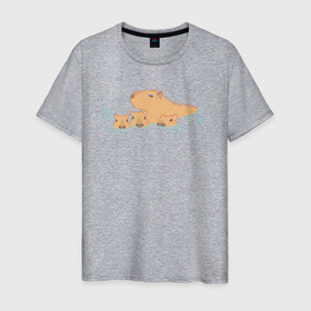 Мужская футболка хлопок с принтом Семья капибар плавает в Белгороде, 100% хлопок | прямой крой, круглый вырез горловины, длина до линии бедер, слегка спущенное плечо. | Тематика изображения на принте: abstraction | animal | art | artwork | capybara | meme | memes | patterns | surrealism | sweethuman | sweethumen | абстракция | арт | графика | животное | искусство | капибара | мем | мемы | сюрреализм