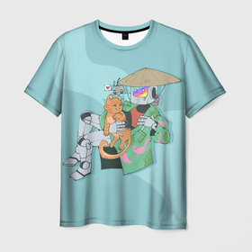 Мужская футболка 3D с принтом Бродяга с друзьями , 100% полиэфир | прямой крой, круглый вырез горловины, длина до линии бедер | Тематика изображения на принте: b 12 | cat | game | games | guardian | б 12 | бездомный | бродяга | игра | игры | кот | котёнок | стрей | стрэй | хранитель
