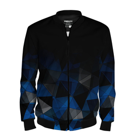 Мужской бомбер 3D с принтом Черно синий  геометрический в Новосибирске, 100% полиэстер | застегивается на молнию, по бокам два кармана без застежек, по низу бомбера и на воротнике - эластичная резинка | abstract | black | black and blue | blue | geometric | gradient | gray | ombre | polygonal | triangles | абстрактный | геометрический | градиент | омбре | полигональный | серый | синий | треугольники | черно синий | черный | черный и синий