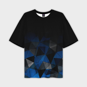 Мужская футболка oversize 3D с принтом Черно синий  геометрический в Курске,  |  | Тематика изображения на принте: abstract | black | black and blue | blue | geometric | gradient | gray | ombre | polygonal | triangles | абстрактный | геометрический | градиент | омбре | полигональный | серый | синий | треугольники | черно синий | черный | черный и синий