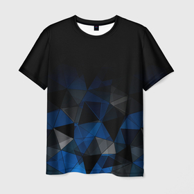 Мужская футболка 3D с принтом Черно синий  геометрический в Екатеринбурге, 100% полиэфир | прямой крой, круглый вырез горловины, длина до линии бедер | abstract | black | black and blue | blue | geometric | gradient | gray | ombre | polygonal | triangles | абстрактный | геометрический | градиент | омбре | полигональный | серый | синий | треугольники | черно синий | черный | черный и синий