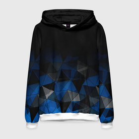 Мужская толстовка 3D с принтом Черно синий  геометрический в Петрозаводске, 100% полиэстер | двухслойный капюшон со шнурком для регулировки, мягкие манжеты на рукавах и по низу толстовки, спереди карман-кенгуру с мягким внутренним слоем. | abstract | black | black and blue | blue | geometric | gradient | gray | ombre | polygonal | triangles | абстрактный | геометрический | градиент | омбре | полигональный | серый | синий | треугольники | черно синий | черный | черный и синий