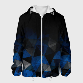 Мужская куртка 3D с принтом Черно синий  геометрический в Новосибирске, ткань верха — 100% полиэстер, подклад — флис | прямой крой, подол и капюшон оформлены резинкой с фиксаторами, два кармана без застежек по бокам, один большой потайной карман на груди. Карман на груди застегивается на липучку | Тематика изображения на принте: abstract | black | black and blue | blue | geometric | gradient | gray | ombre | polygonal | triangles | абстрактный | геометрический | градиент | омбре | полигональный | серый | синий | треугольники | черно синий | черный | черный и синий