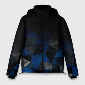 Мужская зимняя куртка 3D с принтом Черно синий  геометрический в Санкт-Петербурге, верх — 100% полиэстер; подкладка — 100% полиэстер; утеплитель — 100% полиэстер | длина ниже бедра, свободный силуэт Оверсайз. Есть воротник-стойка, отстегивающийся капюшон и ветрозащитная планка. 

Боковые карманы с листочкой на кнопках и внутренний карман на молнии. | Тематика изображения на принте: abstract | black | black and blue | blue | geometric | gradient | gray | ombre | polygonal | triangles | абстрактный | геометрический | градиент | омбре | полигональный | серый | синий | треугольники | черно синий | черный | черный и синий