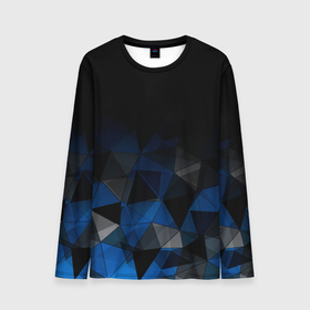 Мужской лонгслив 3D с принтом Черно синий  геометрический , 100% полиэстер | длинные рукава, круглый вырез горловины, полуприлегающий силуэт | Тематика изображения на принте: abstract | black | black and blue | blue | geometric | gradient | gray | ombre | polygonal | triangles | абстрактный | геометрический | градиент | омбре | полигональный | серый | синий | треугольники | черно синий | черный | черный и синий