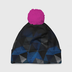 Шапка 3D c помпоном с принтом Черно синий  геометрический , 100% полиэстер | универсальный размер, печать по всей поверхности изделия | abstract | black | black and blue | blue | geometric | gradient | gray | ombre | polygonal | triangles | абстрактный | геометрический | градиент | омбре | полигональный | серый | синий | треугольники | черно синий | черный | черный и синий