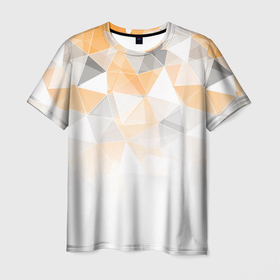 Мужская футболка 3D с принтом Однотонный белый и желто серый геометрический в Санкт-Петербурге, 100% полиэфир | прямой крой, круглый вырез горловины, длина до линии бедер | Тематика изображения на принте: abstract | geometric | gradient | gray | gray geometric | ombre | polygonal | triangles | yellow | абстрактный | белый | геометрический | градиент | желтый | омбре | полигональный | серый | треугольники