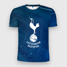 Мужская футболка 3D Slim с принтом Tottenham Hotspur Соты абстракция в Тюмени, 100% полиэстер с улучшенными характеристиками | приталенный силуэт, круглая горловина, широкие плечи, сужается к линии бедра | 