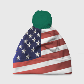 Шапка 3D c помпоном с принтом Американский флаг: блестящие звезды и полоски в Кировске, 100% полиэстер | универсальный размер, печать по всей поверхности изделия | америка | блестящий | звезды | красный | перламутровый | полоска | синий | сша | флаг