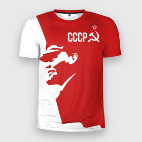 Мужская футболка 3D Slim с принтом СССР Владимир Ильич Ленин в Белгороде, 100% полиэстер с улучшенными характеристиками | приталенный силуэт, круглая горловина, широкие плечи, сужается к линии бедра | 