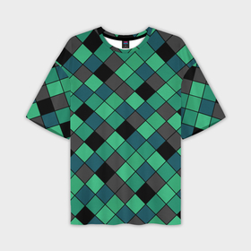 Мужская футболка oversize 3D с принтом Зеленый клетчатый узор изумрудный в Тюмени,  |  | в клетку | геометрический узор | зеленый | зеленый узор | клетка | клетчатый