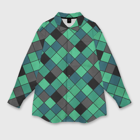Мужская рубашка oversize 3D с принтом Зеленый клетчатый узор изумрудный в Белгороде,  |  | в клетку | геометрический узор | зеленый | зеленый узор | клетка | клетчатый