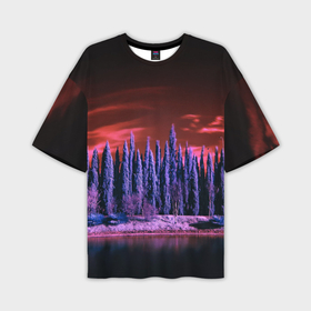 Мужская футболка OVERSIZE 3D с принтом Абстрактный фиолетовый лес и тёмная река в Белгороде,  |  | abstraction | art | artwork | colorful | colors | dark | darkness | forest | graphics | patterns | river | surrealism | sweethuman | sweethumen | абстракция | арт | графика | искусство | лес | разноцветный | река | сюрреализм | темнота | тьма | узоры | цв