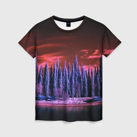 Женская футболка 3D с принтом Абстрактный фиолетовый лес и тёмная река в Санкт-Петербурге, 100% полиэфир ( синтетическое хлопкоподобное полотно) | прямой крой, круглый вырез горловины, длина до линии бедер | abstraction | art | artwork | colorful | colors | dark | darkness | forest | graphics | patterns | river | surrealism | sweethuman | sweethumen | абстракция | арт | графика | искусство | лес | разноцветный | река | сюрреализм | темнота | тьма | узоры | цв