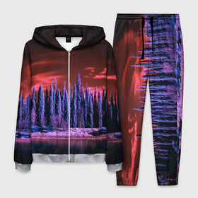 Мужской костюм 3D с принтом Абстрактный фиолетовый лес и тёмная река в Тюмени, 100% полиэстер | Манжеты и пояс оформлены тканевой резинкой, двухслойный капюшон со шнурком для регулировки, карманы спереди | abstraction | art | artwork | colorful | colors | dark | darkness | forest | graphics | patterns | river | surrealism | sweethuman | sweethumen | абстракция | арт | графика | искусство | лес | разноцветный | река | сюрреализм | темнота | тьма | узоры | цв