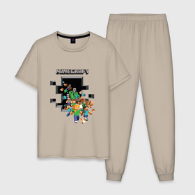 Мужская пижама хлопок с принтом Логотип Майнкрафт в Тюмени, 100% хлопок | брюки и футболка прямого кроя, без карманов, на брюках мягкая резинка на поясе и по низу штанин
 | арт | игра | логотип | майнкрафт | принт