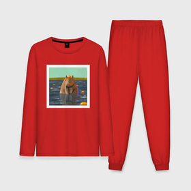 Мужская пижама с лонгсливом хлопок с принтом Капибара и мандарины ,  |  | capybara | kapibara | животное | капибара