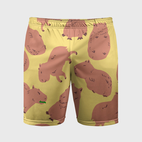 Мужские шорты спортивные с принтом Паттенрн из капибар ,  |  | capybara | kapibara | животное | капибара